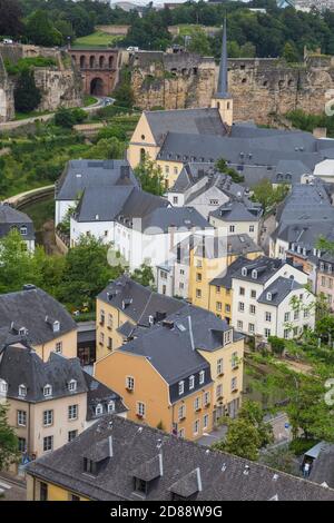 Luxembourg, ville de Luxembourg, vue sur le Grund - la ville basse Banque D'Images