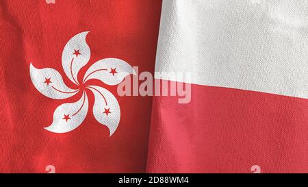 Pologne et Hong Kong deux drapeaux textile tissu rendu 3D Banque D'Images