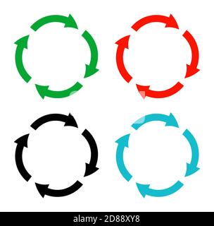 Grandes flèches de cercle et indications d'orientation. Ligne ronde et flèche. Cercle de couleur vectoriel isolé sur fond blanc. Illustration de Vecteur