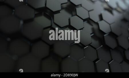 Arrière-plan hexagonal abstrait. Concept de technologie futuriste. illustration de rendu 3d. Répétition de géométrie hexadécimale. Cellules de carbone. Surface sombre polygonale. Poli Banque D'Images