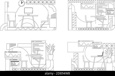 Les conceptions d'intérieur de bureau présentent un ensemble d'illustrations vectorielles Illustration de Vecteur