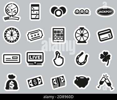 Lottery or Raffle Icons Black & White Sticker Set Big Illustration de Vecteur
