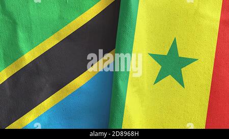 Sénégal et Tanzanie deux drapeaux textile tissu rendu 3D Banque D'Images