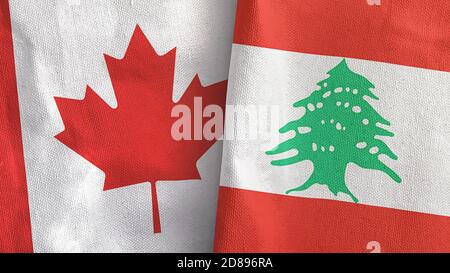 Liban et Canada deux drapeaux textile tissu rendu 3D Banque D'Images
