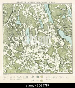 Carte de Stockholm, 'Trakten omkring Stockholm' 1861. Neuf cartes fait une carte complète de Stockholm. Banque D'Images