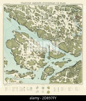 Carte de Stockholm, 'Trakten omkring Stockholm' 1861. Neuf cartes fait une carte complète de Stockholm. Banque D'Images