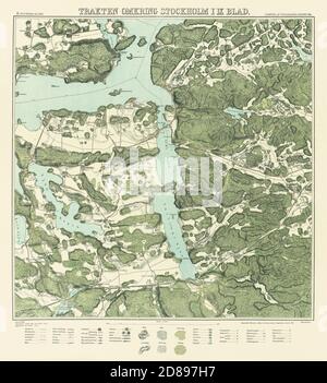 Carte de Stockholm, 'Trakten omkring Stockholm' 1861. Neuf cartes fait une carte complète de Stockholm. Banque D'Images