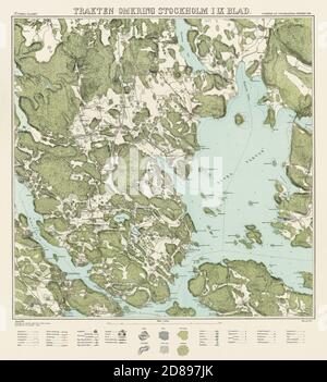 Carte de Stockholm, 'Trakten omkring Stockholm' 1861. Neuf cartes fait une carte complète de Stockholm. Banque D'Images