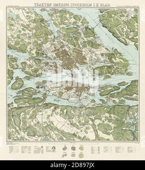 Carte de Stockholm, 'Trakten omkring Stockholm' 1861. Neuf cartes fait une carte complète de Stockholm. C'est la partie centrale de Stockholm. Ville de Stockholm. Banque D'Images