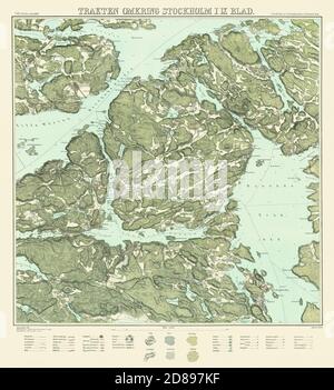 Carte de Stockholm, 'Trakten omkring Stockholm' 1861. Neuf cartes fait une carte complète de l'est de Stockholm. Banque D'Images