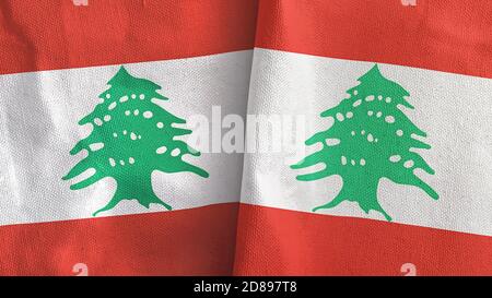 Lebanon and Lebanon two flags textile cloth 3D rendering Banque D'Images