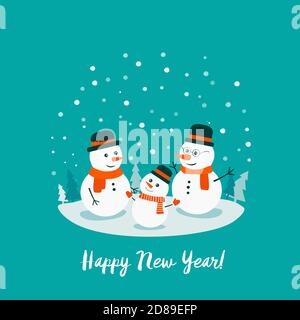 flat deux bonhommes de neige Illustration de Vecteur
