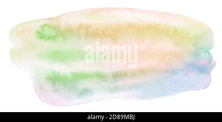 Taches d'aquarelle polychrome dans des couleurs pastel avec des taches naturelles sur papier. Cadre isolé pour la conception dessiné à la main au pinceau. Banque D'Images