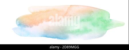 Taches d'aquarelle polychrome dans des couleurs pastel avec des taches naturelles sur papier. Cadre isolé pour la conception dessiné à la main au pinceau. Banque D'Images