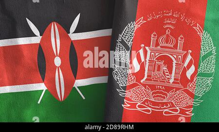 Afghanistan et Kenya deux drapeaux textile tissu rendu 3D Banque D'Images