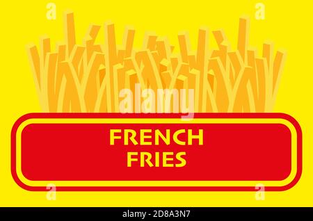 Illustration vectorielle des frites dans un emballage en carton rouge à emporter, isolée sur fond jaune Illustration de Vecteur