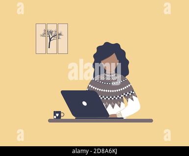 Femme afro-américaine tuteur travail sur ordinateur portable.travail à distance, e-learning à distance ou formation en ligne pendant l'épidémie de virus.entraîneur ou entraîneur de lady Illustration de Vecteur