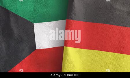 Allemagne et Koweït deux drapeaux textile tissu rendu 3D Banque D'Images