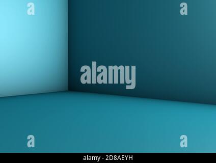 Rendu 3D d'un coin de chambre bleu minimaliste Banque D'Images