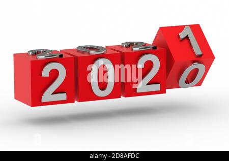 Concept de la nouvelle année. Les cubes portant le numéro 2021 remplacent 2020. rendu 3d Banque D'Images