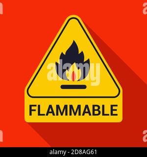 icône de feu et inscription inflammable. triangle d'avertissement jaune sur le mur. illustration vectorielle plate. Illustration de Vecteur