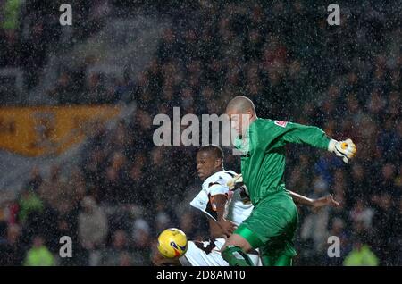 Hull City et Wolverhampton Wanderers, 11 novembre 2006 au KC Stadium. Carl Cort tussles pour le ballon avec le gardien Boaz Myhill Banque D'Images