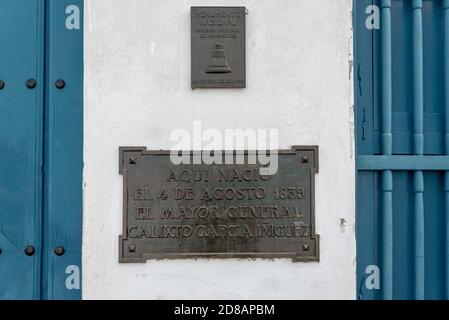 Plaque Calixto Garcia maison natale, Holguin, Cuba Banque D'Images