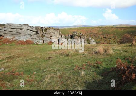 Des piles de roches sur le bord de la gorge de Dart près de Bench tor, parc national de Dartmoor, Devon, Angleterre, Royaume-Uni Banque D'Images