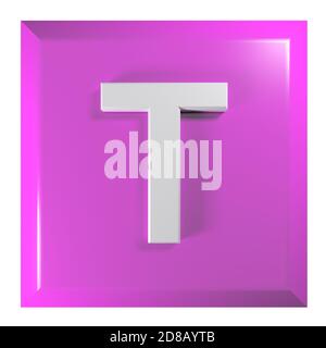 Bouton-poussoir carré rose avec lettre T - Illustration du rendu 3D Banque D'Images