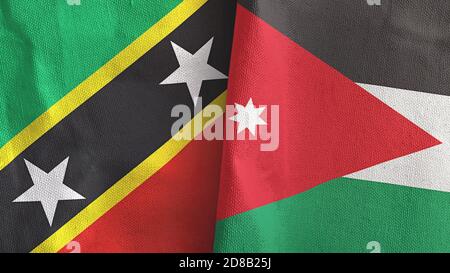 Jordanie et Saint-Kitts-et-Nevis deux drapeaux tissu textile Rendu 3D Banque D'Images