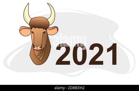 Tête plate. texte « 2021 » et fond gris. Carte de vœux du nouvel an. Illustration de Vecteur