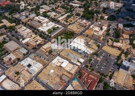 Vue aérienne du centre-ville de Santa Fe, Nouveau-Mexique, États-Unis Banque D'Images