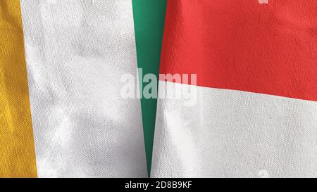 Indonésie et Côte d'Ivoire Côte d'Ivoire deux drapeaux tissu textile Rendu 3D Banque D'Images