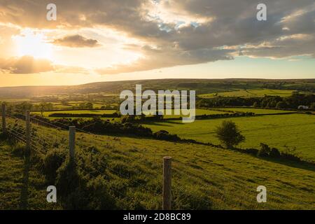 coucher de soleil sur les landes du yorkshire du nord le 2020 juillet Banque D'Images