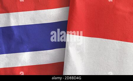 Indonésie et Thaïlande deux drapeaux textile tissu rendu 3D Banque D'Images