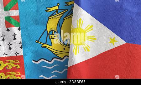 Philippines et Saint-Pierre-et-Miquelon deux drapeaux tissu textile Rendu 3D Banque D'Images