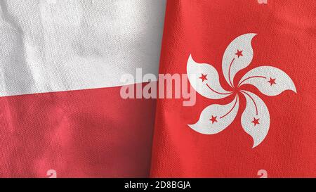 Hong Kong et Pologne deux drapeaux textile tissu rendu 3D Banque D'Images