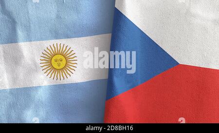 République tchèque et Argentine deux drapeaux textile tissu rendu 3D Banque D'Images