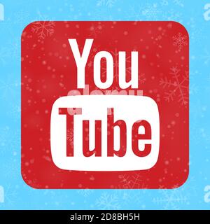 VORONEZH, RUSSIE - 28 NOVEMBRE 2020 : icône de carré de logo YouTube sur fond de Noël de flocons de neige en bleu clair Illustration de Vecteur