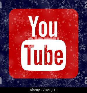 VORONEZH, RUSSIE - 28 NOVEMBRE 2020 : icône de carré de logo YouTube sur fond de Noël de flocons de neige en bleu foncé Illustration de Vecteur