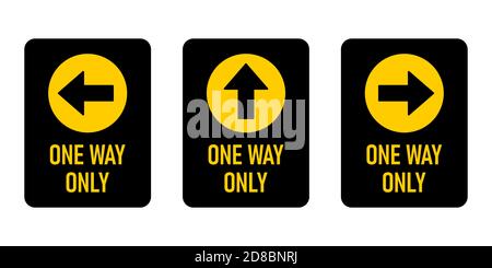 Ensemble d'une seule icône d'affiche d'avertissement verticale avec flèche de direction et texte. Image vectorielle. Illustration de Vecteur