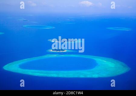 Vue aérienne des magnifiques îles des Maldives Banque D'Images