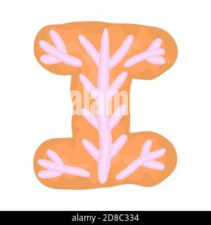 Jeu de lettres et chiffres de l'alphabet symboles Noël festif pain d'épice biscuits gâteaux avec glaçage. Drôle dessin animé police vecteur illustration isolée sur blanc Illustration de Vecteur