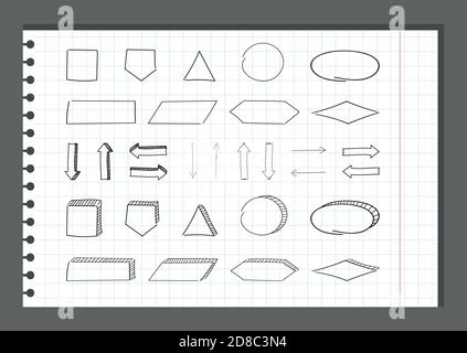 collection de vecteurs de diagramme de diagramme mindmap ensemble d'éléments de structure de système dessinés à la main cercle ovale rectangle carré flèche dans le style de contour de l'esquisse doodle. Illustration de Vecteur