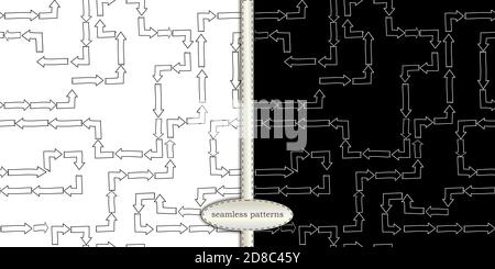labyrinthe de flèches, ensemble de motifs sans fin et sans couture d'éléments de flèche dessinés à la main dans un style puéril. pour le design d'emballage textile en papier, arrière-plan minimaliste tendance Illustration de Vecteur