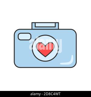 Icône de l'appareil photo. Appareil photo avec un cœur dans l'objectif. Illustration vectorielle isolée Illustration de Vecteur