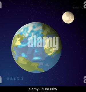 vue du globe terrestre et de la lune à partir de l'illustration du vecteur spatial pour éducation manuels de formation manuels affiches astronomie recherche en vol exploration Illustration de Vecteur