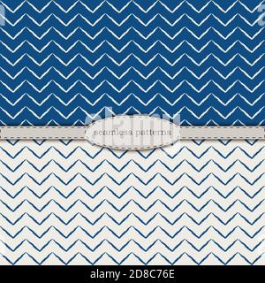 motifs sans couture dessinés à la main dans un style minimaliste scandinave simplifié. pantone bleu classique 2020 et bicolore beige. vecteur dessiné à la main pour impression sur tissu, textile, papier peint, emballage. Illustration de Vecteur