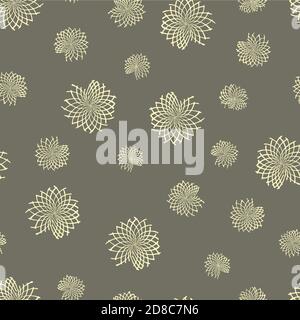 Motif floral scandinave sans couture dessiné à la main. Ligne jaune art abstrait fleurs rondes sur fond gris, style rétro minimaliste. Vector pour la conception de tissus, l'emballage, l'emballage, la literie. Illustration de Vecteur