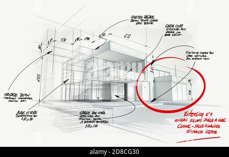 Rendu 3D d'un projet d'architecture haut de gamme moderne Banque D'Images